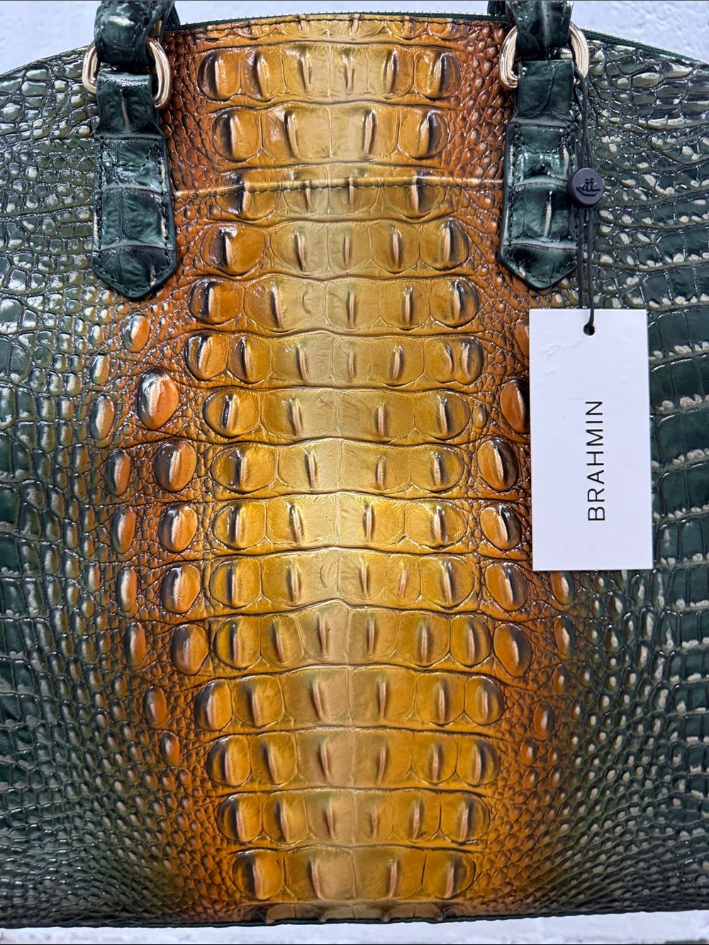 Brahmin Duxbury Bayleaf Ombré Green and Amber Croc-Embossed Leather Satchel - Picture 4 of 12